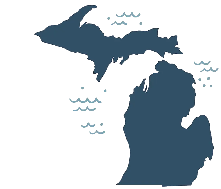 Logo of Michigan with illustrated water icons